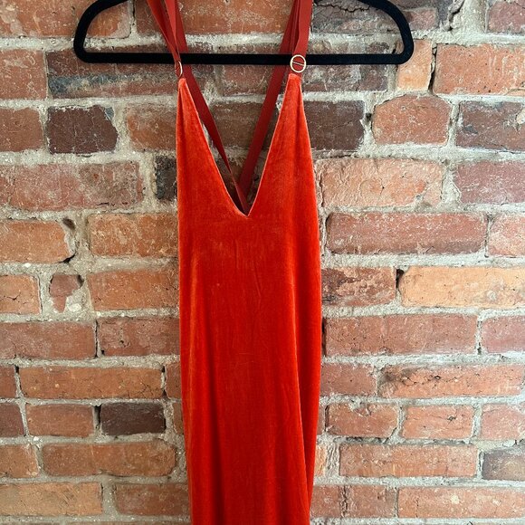 Dion Lee Orange Velvet V-Neck Dress - Picture 3 of 3